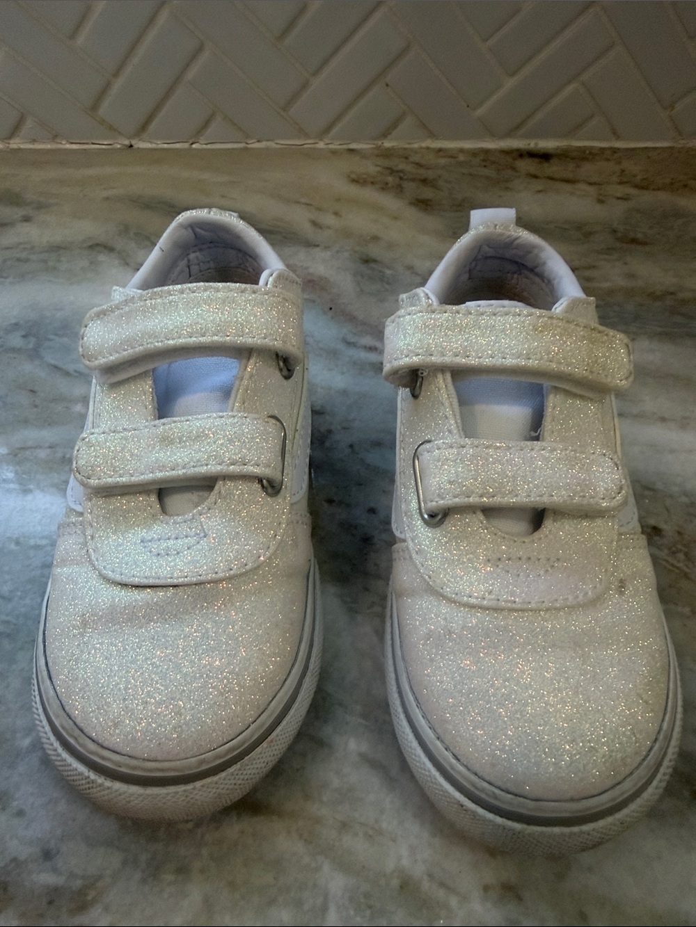 Vans Kids' Glitter White Velcro Sneakers